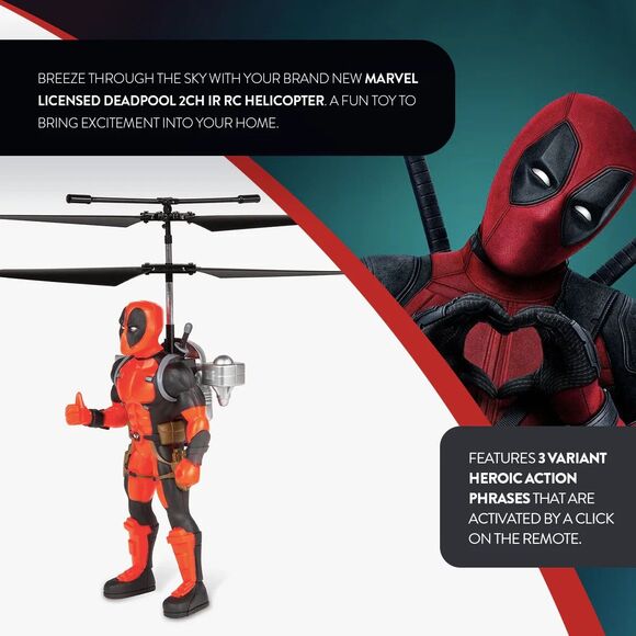 Marvel Deadpool RC Jetpack Flying Figure IR Helicopter World Tech Toys MCU NEW - Picture 3 of 8